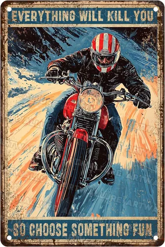 Vista 10 de ARTWALLURE Letrero de metal vintage de motocicletas con texto en inglés «Girl Biker No One is Perfect Except Woman Rides» para cafetería, bar