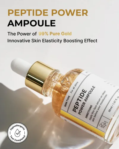 Vista 2 de BOM COSMETICS - Ampolla Peptide Power de 1.01 onzas líquidas, péptido penta-péptido con hilo de oro de 24 quilates y oro puro 99% para aumentar