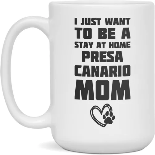 Vista 3 de Stay at Home Presa Canario Mom - Taza divertida para perro, 11 onzas, color blanco