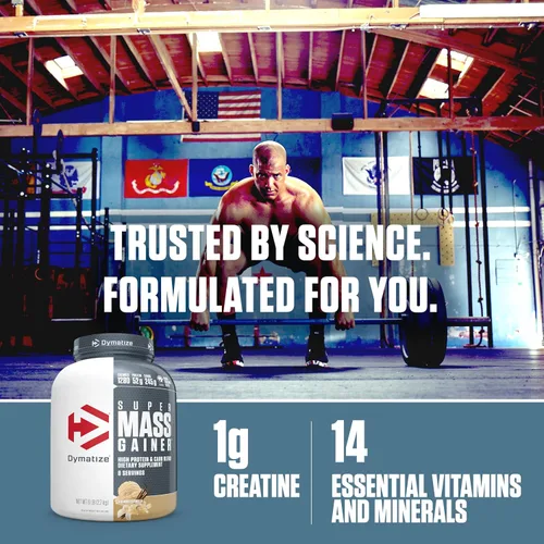 Vista 4 de Dymatize Super Mass Gainer Proteína en Polvo, 1290 Calorías y 52g de Proteína, Se Mezcla Fácilmente, Sabor Delicioso, Guijarros Afrutados, 6 Libras