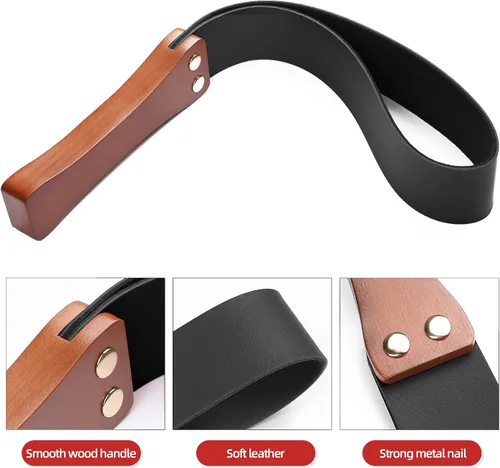 Vista 3 de Fusta de Cuero con Mango de Madera Antideslizante, Fusta de Equitación para Caballos, Fusta Ecuestre de 19