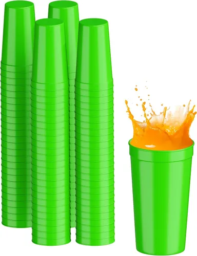 Vista 108 de PartyPrints Paquete de 100 vasos de plástico en blanco reutilizables de 10 a 12 onzas, vasos de estadio a granel, sin BPA, aptos para lavavajillas