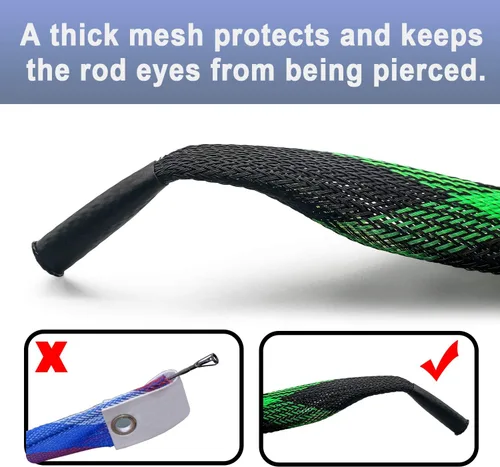 Vista 2 de Funda para caña de pescar – Paquete de 4 calcetines de manga de caña con cordón para mosca, spinning, casting, pesca en el mar
