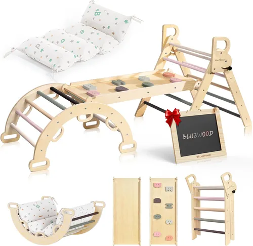 Vista 10 de BlueWood Pikler Triangle Set, Foldable Toddler Climbing Toys Rosa malva