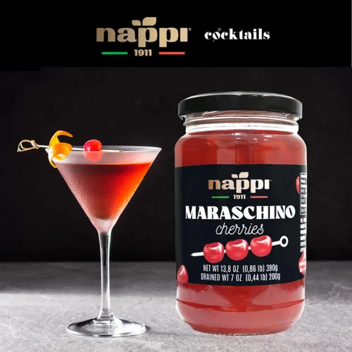 Vista 7 de Nappi 1991, Cerezas al marrasquino sin tallos, Cereza roja, 14 oz (390 g),Producto de Italia