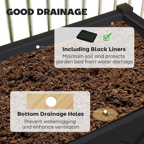 Vista 4 de Outsunny - Jardinera elevada de madera con estante de almacenamiento, orificios de drenaje y forro para el patio trasero, la terraza, el balcón, 47