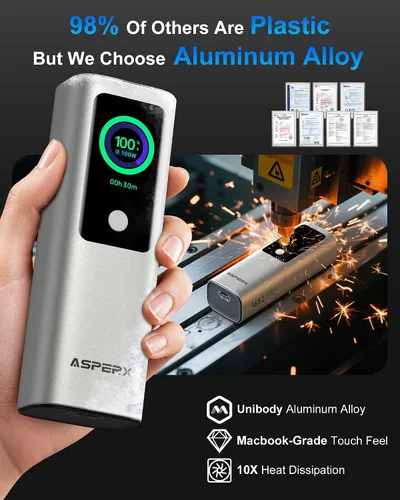 Vista 5 de AsperX Banco de energía del ordenador portátil, 165W 20,000mAh, Unibody de Silver
