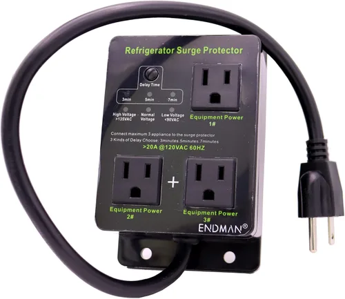 Vista 6 de Protector contra sobretensiones para refrigerador ENDMAN para electrodomésticos con tres salidas con retardo de tiempo, protege contra apagón