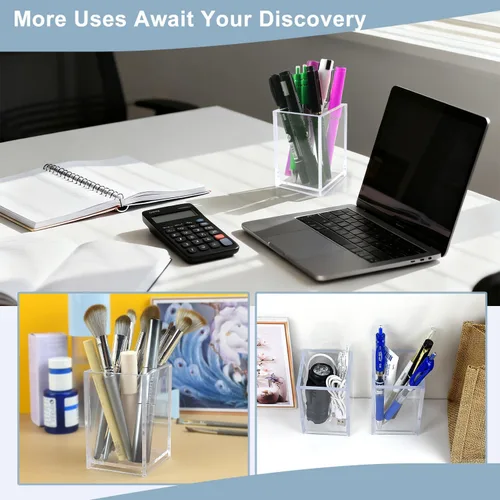 Vista 5 de Paquete de 10 soportes para bolígrafos de acrílico transparente, organizadores de escritorio para vasos de lápices Clear Acrylic Cups For Pens