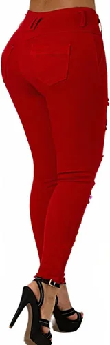 Vista 3 de Flamingals Pantalones de mezclilla con botones y cintura alta para mujer