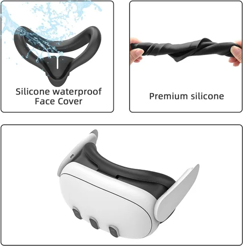 Vista 4 de Relohas Deluxe VR Accessories for Meta Quest 3, Safe 2 in 1 Silicone Case Set for Oculus Quest 3, Include Upgraded Lens Protector, Face Cover (Black)