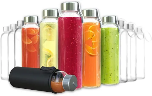 Vista 8 de Botella de agua de vidrio estrella del chef 6 botellas de 18 onzas de paquete para la bebida y Juicer Utilice tapas de acero inoxidable con bucle