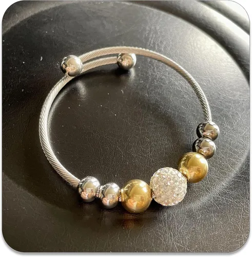 Vista 3 de PEAS Pulsera ajustable de cuentas de acero inoxidable, Sin gemas.