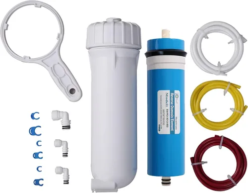 Vista 5 de Kit de carcasa de membrana de ósmosis inversa Huining 50GPD-1812/2012 con conector rápido de 1/4, válvula de retención, tubería de agua, llave