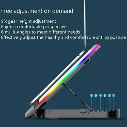 Vista 6 de TOEWOE Almohadilla de enfriamiento para laptop, luces RGB, enfriador para laptop con 6 ventiladores para portátiles de hasta 17.3 pulgadas