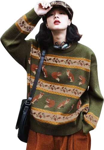 Vista 24 de YESNO Suéter de Navidad para mujer, estampado gráfico, suéteres de gran tamaño, casuales, sueltos, de punto, S01 Floral 064