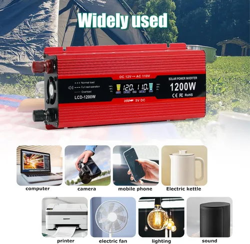 Vista 3 de nomal Inversor de corriente para automóvil de 1200 W, convertidor de CC de 12 V a 110 V CA con pantalla LCD y salidas de CA, inversor de 12 voltios
