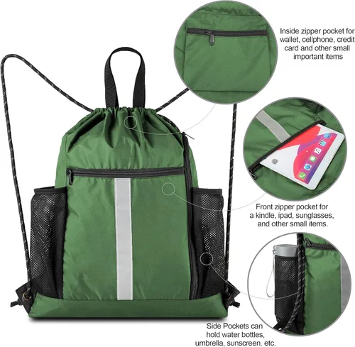 Vista 5 de BeeGreen Mochila deportiva con cordón y compartimento para zapatos y dos soportes para botellas de agua
