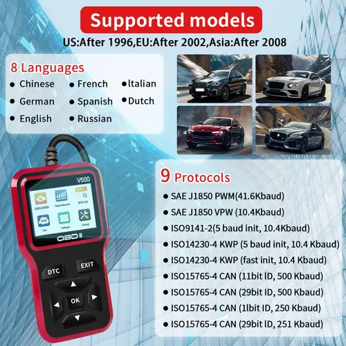 Vista 5 de Herramienta de diagnóstico del escáner OBD2: herramienta de escáner de código de luz del motor con reinicio, DTC, flujo de datos, preparación I/M