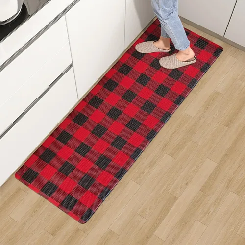 Vista 21 de Tapete Largo de Cocina y Alfombra Tapetes Antifatiga para Piso de Cocina Corredor 17.3''x71'' Negro Rojo Buffalo a Cuadros Corredor Alfombra