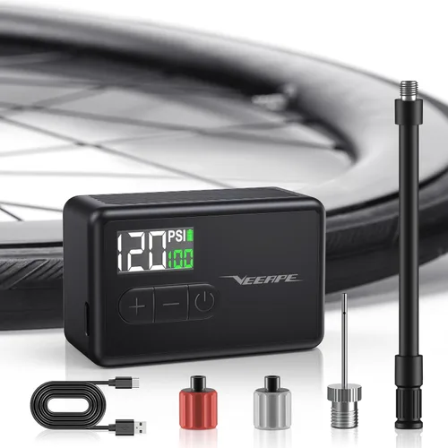 Vista 8 de Tiny Pump Mini Bike Tire Pump - Max 120PSI Portable Electric Bicycle Pump with Fast Inflation Auto Stop - Bicycle Inflator with Presta Schrader