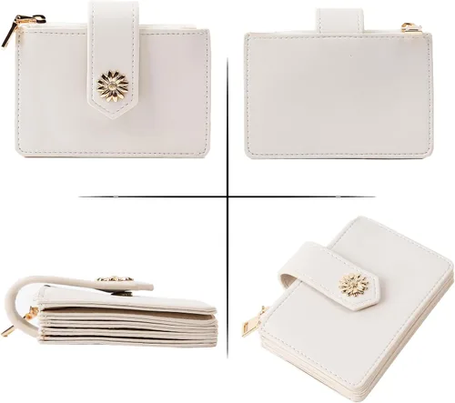 Vista 4 de Billetera pequeña para mujer RFID para mujer, carteras para tarjetas para mujer, delgada, cartera para tarjetas de crédito para mujer, beige-2