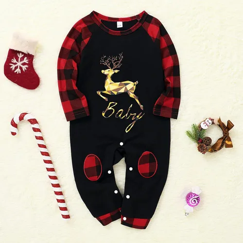 Vista 5 de Camidy Family Matching Outfits Christmas Pajamas Set Reindeer Striped Xmas Sleepwear Homewear PJ for Pet Baby Kids Mom Dad