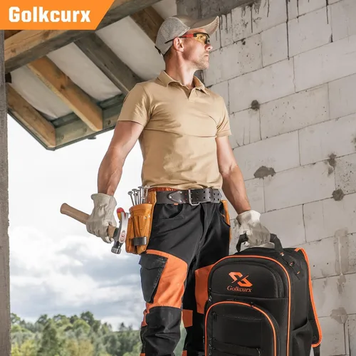 Vista 7 de Mochila de herramientas Golkcurx, mochila resistente para herramientas, bolso de herramientas de 1680D para electricistas, con base moldeada
