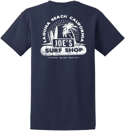 Vista 22 de Joe's Surf Shop - Camisetas de algodón pesado con gráficos en tamaño regular, grande y alto Logotipo de Longboard Ash / Sand
