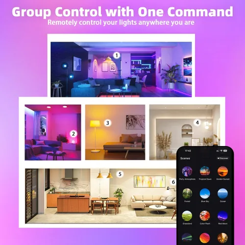 Vista 9 de Bombillas inteligentes con control remoto, bombilla LED multicolor regulable que cambia de color, funciona con Alexa y Google Home, bombilla WiFi