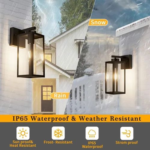Vista 4 de Tipace Paquete de 2 faroles de pared para exteriores con sensor de atardecer a amanecer, accesorios de luz exterior con sensor negro mate, aplique