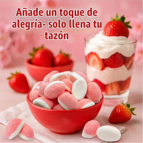 Vista 3 de Caramelos de gomita hinchables de fresa - Paquete a granel de 2 libras (aproximadamente 110 unidades) Dulces rosados Gomitas de fresa para revelar