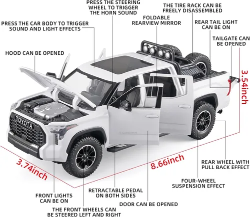 Vista 2 de OANMYJJO Camiones de juguete para niños 1/24 Tundra modelo de coche de metal fundido a presión camión de juguete tipo pickup con luz y sonido
