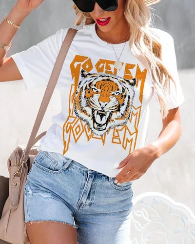 Vista 3 de Camisetas gráficas para mujer, de manga corta y cuello redondo, para el verano