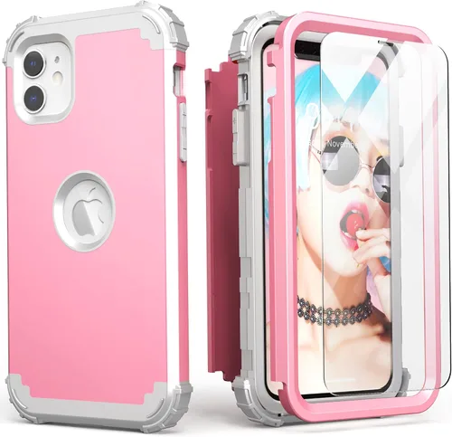 Vista 34 de IDweel Funda para iPhone 11 con Protector de Pantalla de Vidrio Templado, Híbrida 3 en 1 Resistente a Golpes Delgada de Protección Resistente