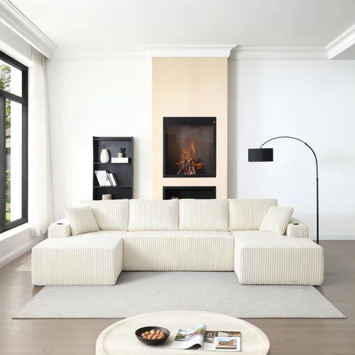 Vista 5 de Sofá cama modular de 124 pulgadas, sofá de nube sin hueso para sala de estar, sofá de 5 asientos en forma de U con 2 bolsillos de almacenamiento y 2