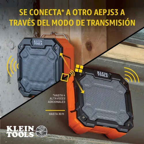 Vista 2 de KLEIN TOOLS AEPJS3 - Altavoz Bluetooth para el lugar de trabajo con imán y gancho, 20 horas de tiempo de funcionamiento, carga a través de USB A