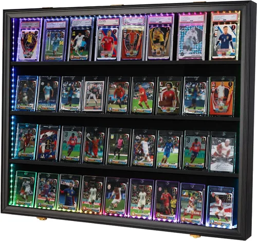 Vista 7 de Verani Vitrina para Tarjetas de Béisbol Deportivo - 8 Marcos de Tarjeta Graduados - Vista Cristalina Clara, Protección UV, Gabinete de Pared Negro