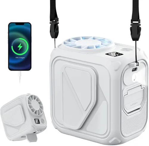 Vista 8 de Yestono Ventilador de cintura portátil recargable, mini ventilador de cuello de 10000 mAh con chip AI, 5 velocidades de flujo de aire fuerte, tiempo