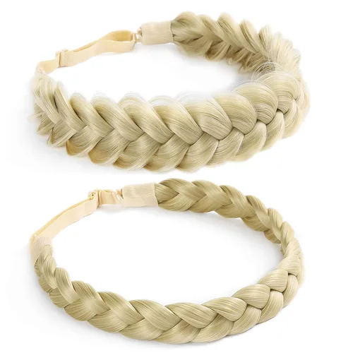 Vista 14 de Diadema trenzada, 2 combinaciones de 3 hebras, desordenada, ancha, esponjosa, elástica, diadema trenzada, accesorio de belleza para mujeres y niñas