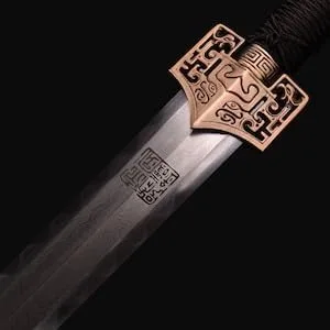 Vista 7 de Quan - Espada china hecha a mano, espada Han de ocho caras, forjada en acero de Damasco, accesorios de espada Han de cobre puro