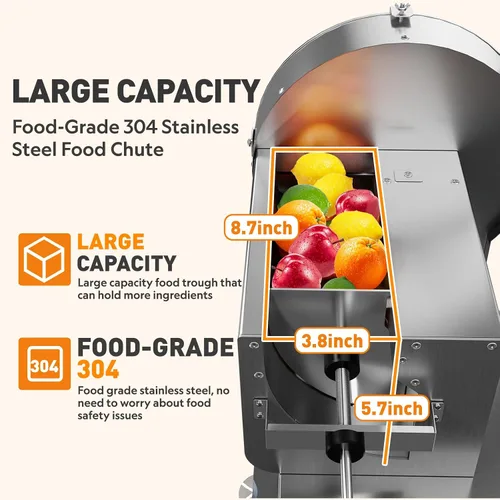 Vista 7 de Cortadora de verduras eléctrica y manual comercial, 0–13mm, máquina de corte de frutas de acero inoxidable comercial 2-EN-1, cortador de alimentos