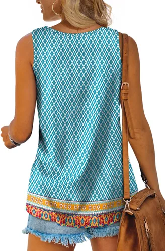Vista 4 de OFEEFAN Camisetas sin mangas para mujer, cuello redondo, ajuste holgado, ropa de verano