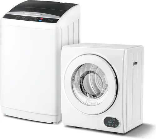 Vista 9 de ROVSUN Juego de lavadora completamente automática de 17.6 libras y secadora de ropa portátil de 1.5 pies cúbicos, juego combinado de lavadora