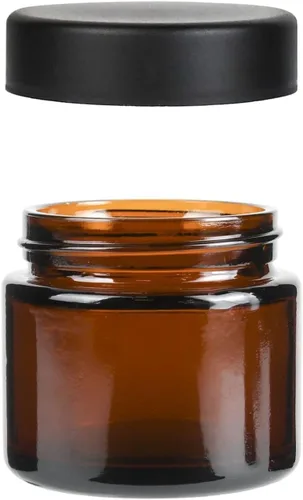 Vista 3 de Human Objects Tarros de vidrio ámbar de 2 onzas con tapas negras resistentes a los niños, 0.12 oz, 200 unidades, recipientes herméticos recargables