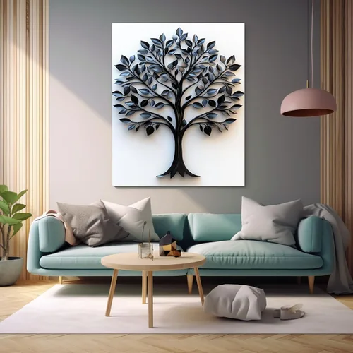 Vista 4 de VOCBAN Tree of Life Canvas Wall Art Tree Decor Painting Artwork for Office Kitchen Bathroom Dining Room Office Home Decor Dormitory(black black 74
