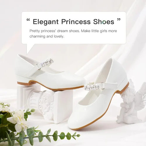 Vista 2 de Furdeour Zapatos Mary Janes para niñas pequeñas, zapatos de ballet de tacón bajo para boda, fiesta, zapatos de vestir para niños