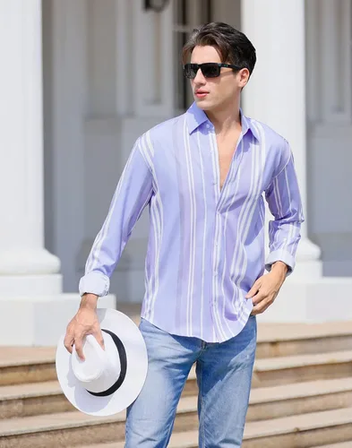Vista 5 de APTRO Men's Casual Stripes Dress Shirt Long Sleeve Regular Fit Button Down Shirt