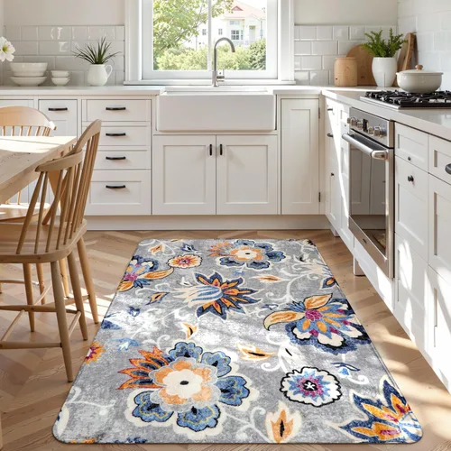 Vista 16 de Lahome - Tapete floral con estampado de cachemira, lavable, antideslizante, pequeño, anti-manchas, suave, para baño, entrada, dormitorio, Negro