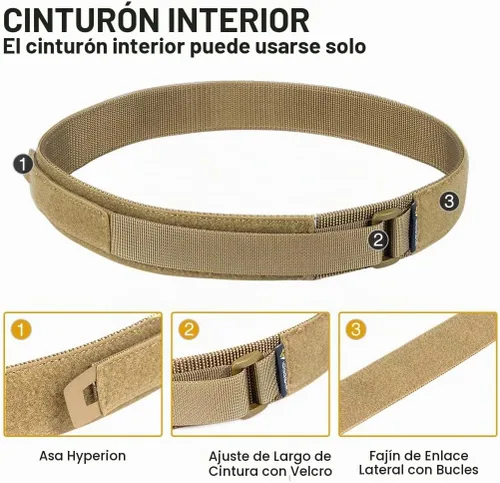 Vista 5 de IDOGEAR Cinturón táctico MOLLE cinturón militar modular Rigger's Belt Cinturón de combate ajustable con cinturón interior y cinturón exterior Set